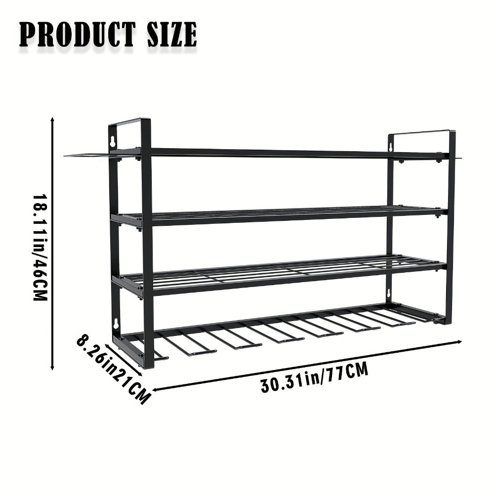 Wall Mount Power Tool Storage Rack, Steel 3-Tier & 4-Tier Garage Tool Organizer with 7 Bit Holders