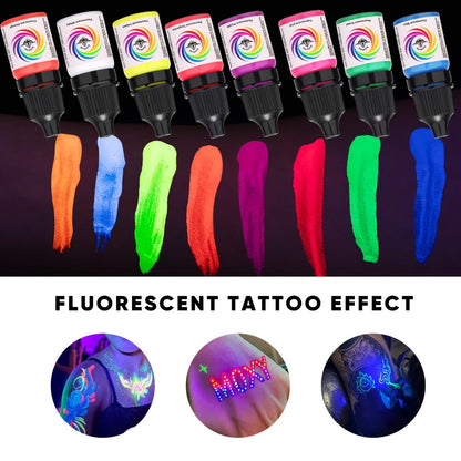 Tattoo Ink 8-Color UV Fluorescent Bottle Set with Violet and Neon Shades Across the with Item-Specific Color, Capacity and Bottle