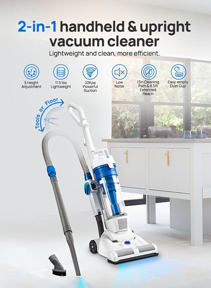 Upright Bagless Vacuum Cleaner with 20ft Cord 13in Cleaning Path Powerful Suction for Carpet Hard Floor Pet Hair Home