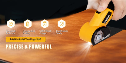 Electric Scissors Cordless 4.2V Rotary Cutter with 2000mAh Battery, 10000 RPM, Safety Lock, LED Light