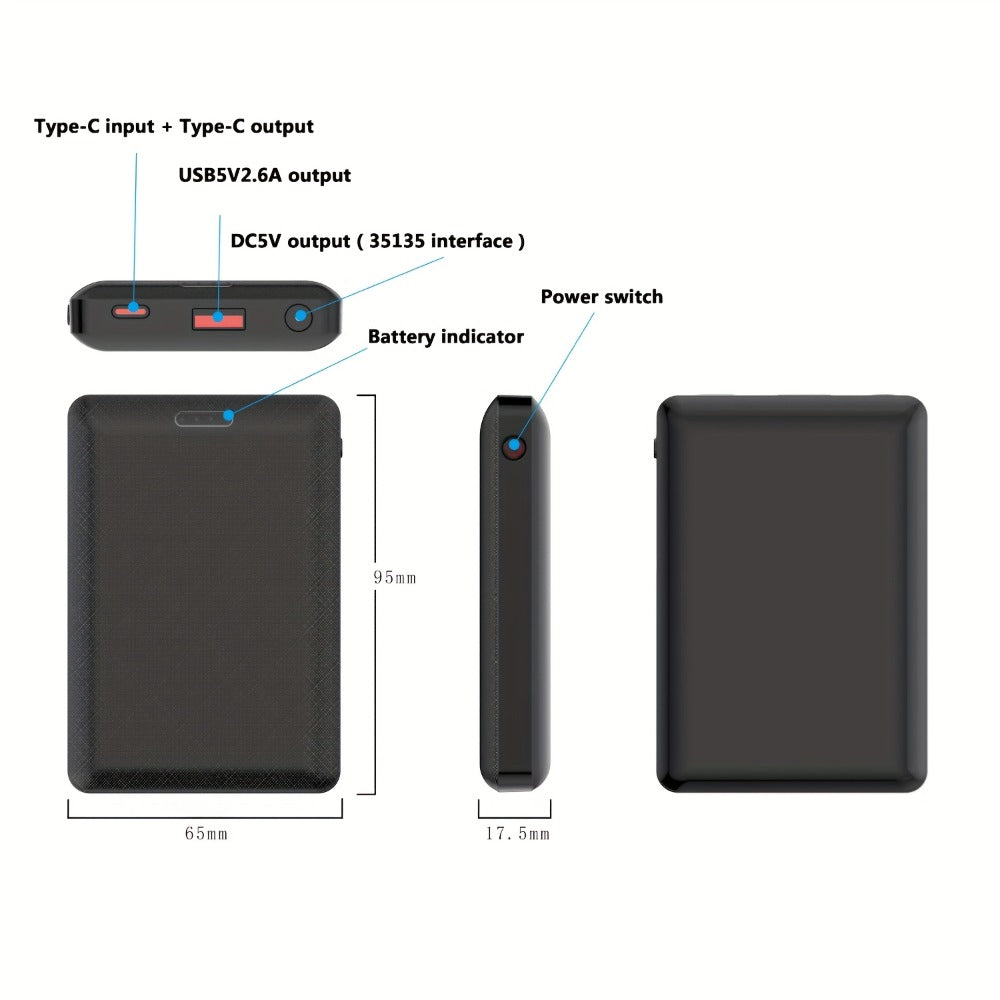 Power Bank 10000mAh 5V/3A for Heated Clothing with USB-A, USB-C and One- or Two-Pack Options