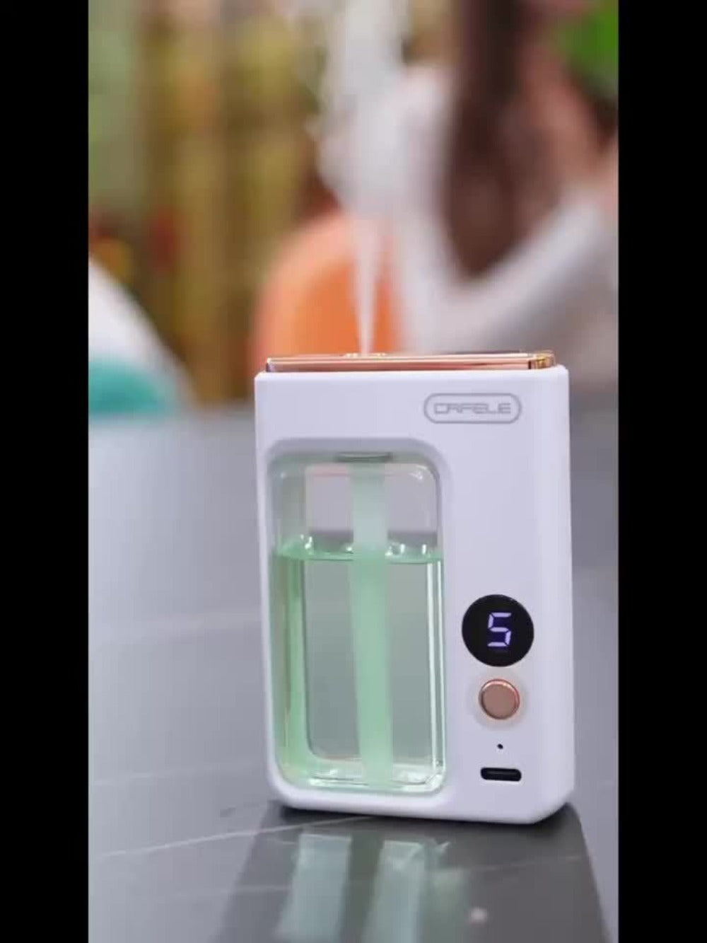 USB Aroma Diffuser with Seven Mist Levels, Front-Window Color Light and One Shangri-La or Encounter Oil Bottle