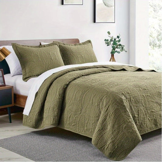 Quilt Set 3 Piece Lightweight Microfiber Bedspread with Pillow Shams – Coin Pattern Coverlet All Season Soft Bed Quilt Full Queen King