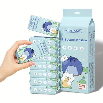 Mini Wet Wipes 64 Count 8 Packs Quick-Drying Cleaning Cloths Cute Animal Design for Travel for Home Cooking, Dining and Outdoor Meals