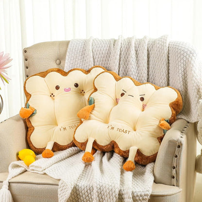 Kawaii Plush Toast Cushion Cute Bread Shaped Seat Pillow Funny Face Expression Soft Stuffed Food Pillow for Office Chair Car Sofa Bedroom