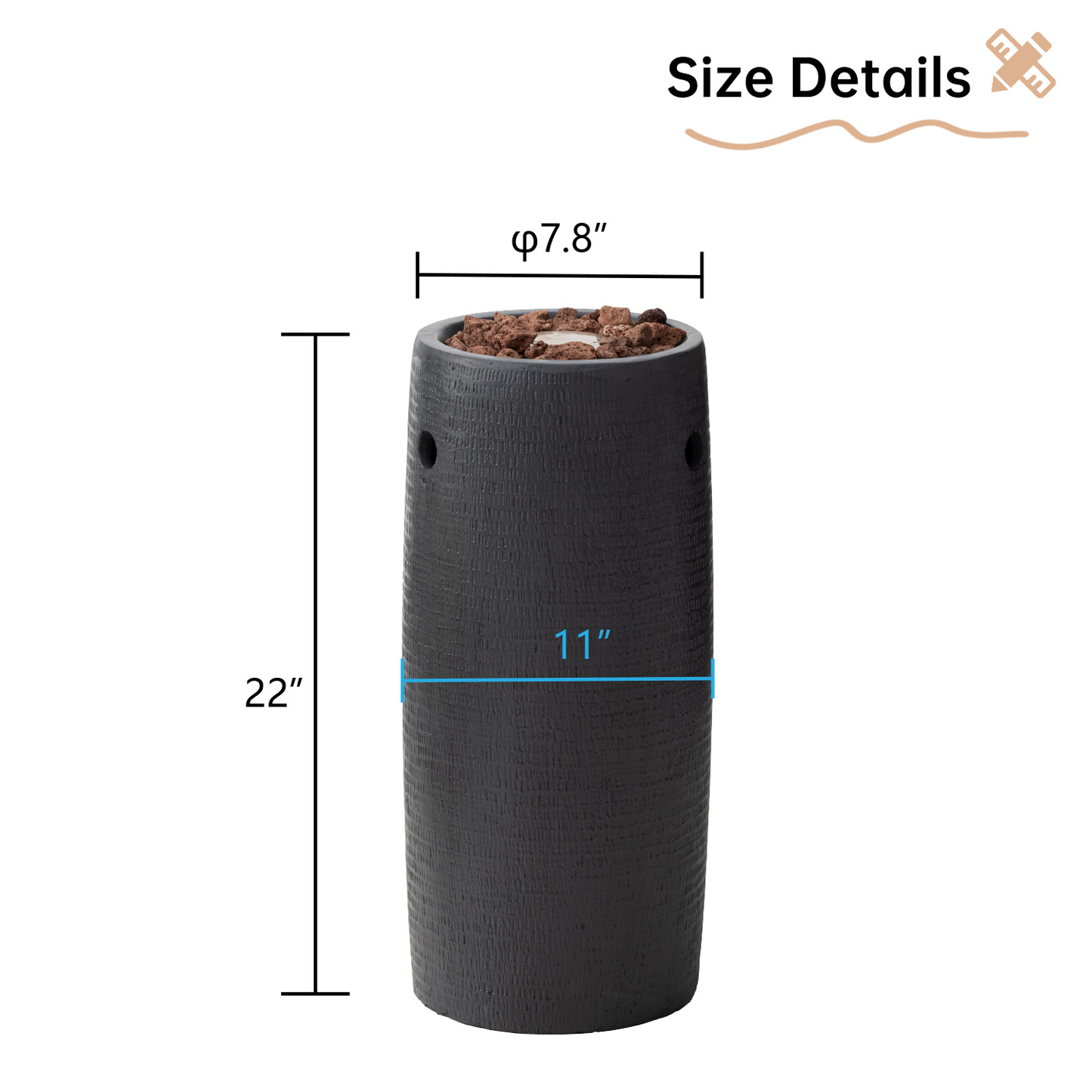 Propane Fire Pit Portable 11 Inch Outdoor 15000 BTU Self-Lighting Metal Concrete All-Weather Round Patio for Garden, Patio and Yard Use