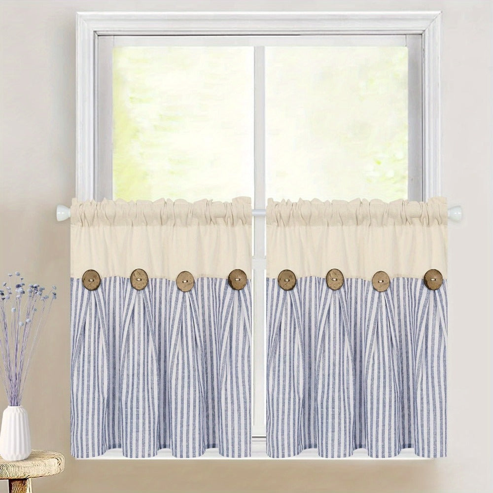 Semi Sheer Curtains Bohemian Linen Cotton Patchwork Grommet Top Window Drapes for Bedroom Living Room Kitchen Bathroom Cafe