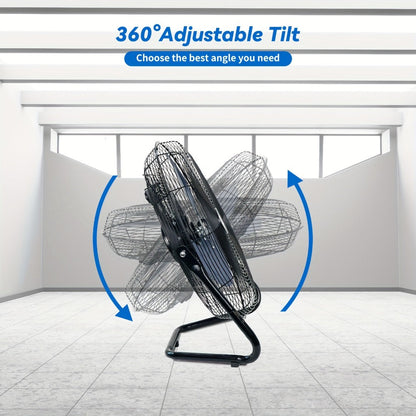 Three-Speed Metal Floor Fan with Tilt Frame in 9-, 14- or 20-Inch Black, Silver or Blue Options