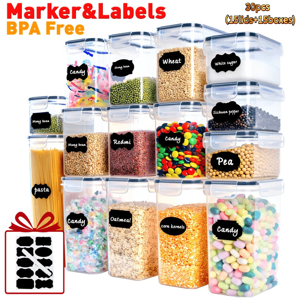Food Storage Containers 8-, 16-, 30- or 32-Piece Rectangular Pantry Box Set with Matching Lids