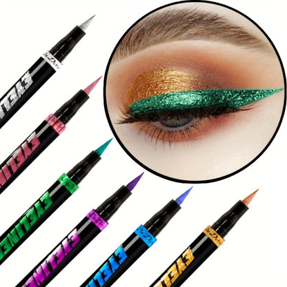 Colored Eyeliner Pencil Set with Six Shades in Blue, Purple, Green, Pink, Black and Gold-Tone Looks