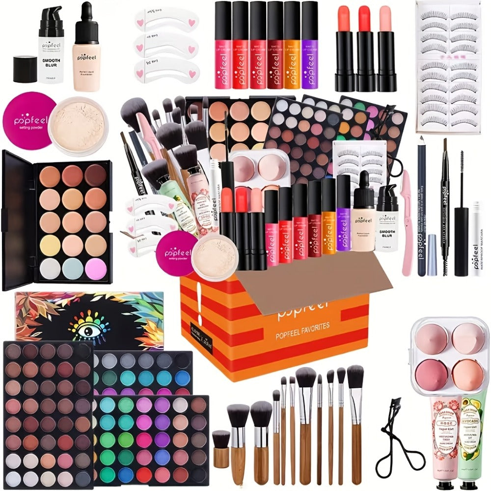 Makeup Kit Full Face All in One Eyeshadow Palette Blush Powder Foundation Mascara Brush Set, for Makeup, Travel and Everyday Vanity Use
