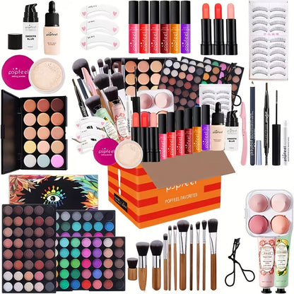 Makeup Kit Full Face All in One Eyeshadow Palette Blush Powder Foundation Mascara Brush Set, for Makeup, Travel and Everyday Vanity Use