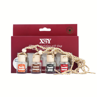 Car Air Freshener X&Y Four-Bottle Hanging Diffuser Gift Set with Eight available Style and Collection Options