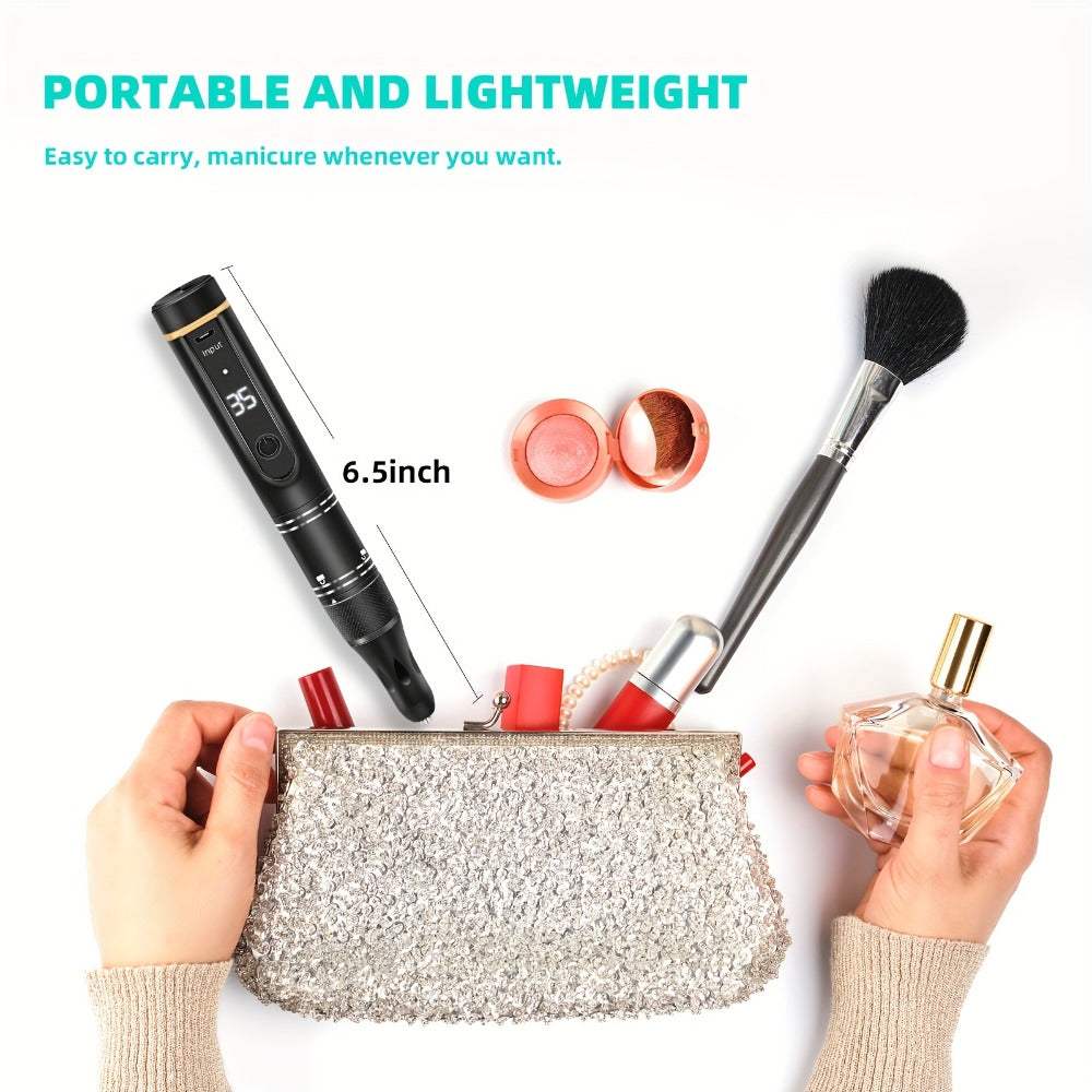 Electric Nail Drill 35000 RPM Rechargeable Pen with Digital Display, Forward Reverse and Three Colors