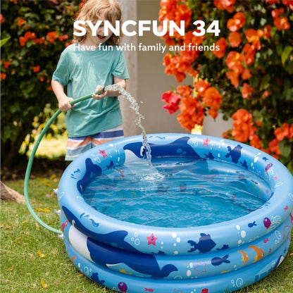 Whale Inflatable Kiddie Pool 34 Inch for Toddlers & Dogs, 3-Ring Ocean Pattern Baby Pool, Portable Backyard Water Play Pit