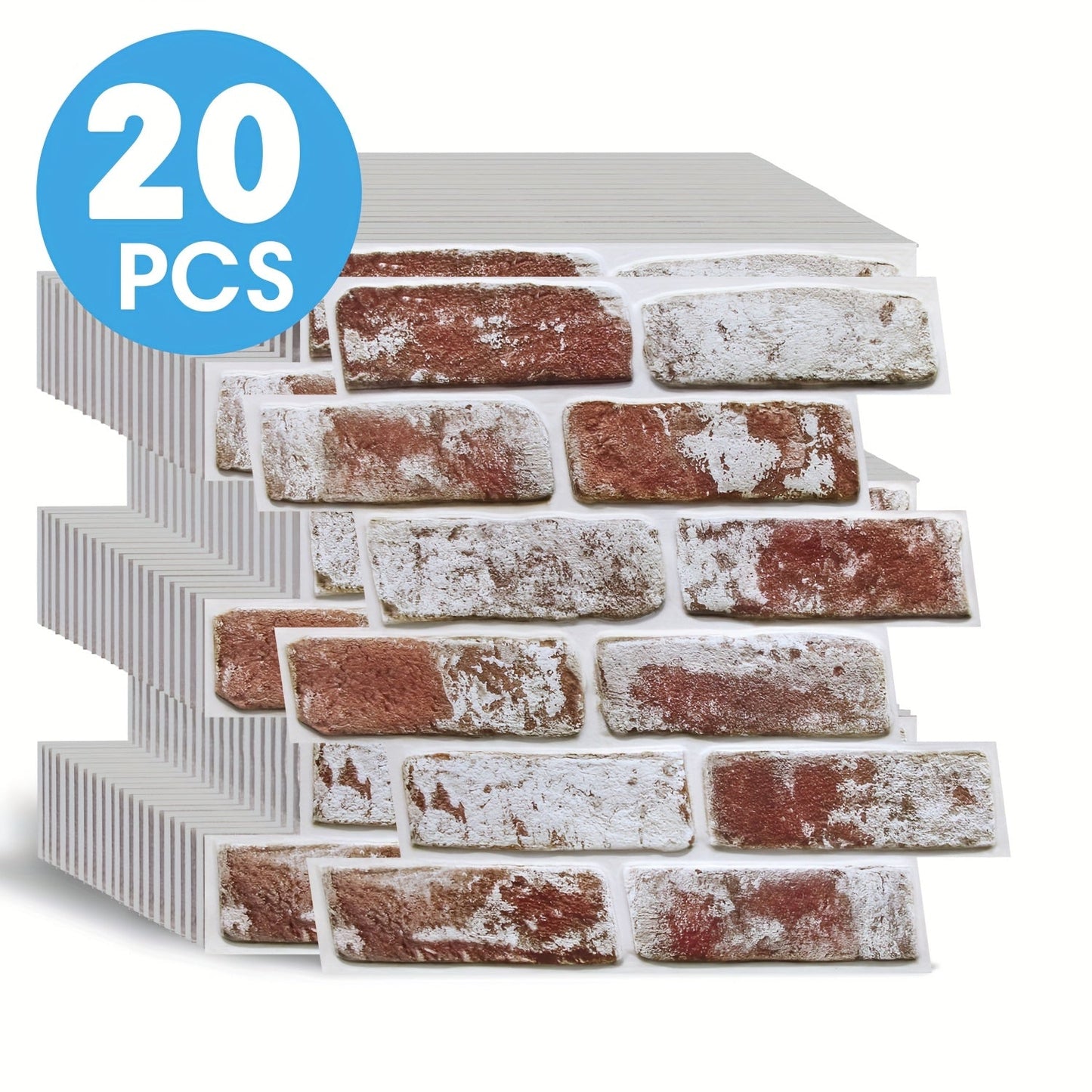 Peel and Stick Brick Wall Panels 3D Faux Brick Tiles 20 Sheets - Self-Adhesive PVC Realistic Texture