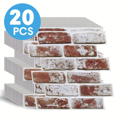 Peel and Stick Brick Wall Panels 3D Faux Brick Tiles 20 Sheets - Self-Adhesive PVC Realistic Texture