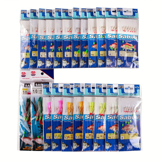 Fishing Rig Set 22 Packs Flasher Lure Bait Rigs – Glow Beads & High Carbon Hooks for Freshwater & Saltwater Trout Bass Salmon Fishing Tackle