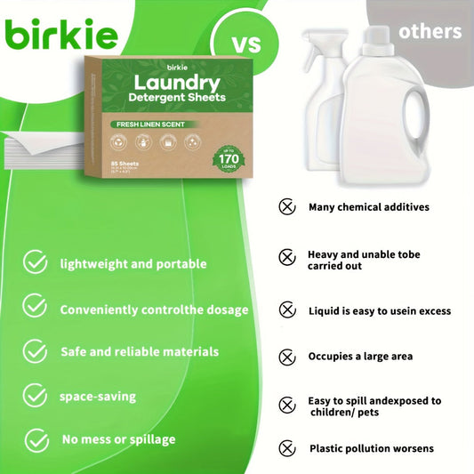 Laundry Detergent Sheets 170 Loads – 85 Sheets, Liquidless Eco-Friendly Washer Sheets, No Plastic Jug, Fresh Linen Scent