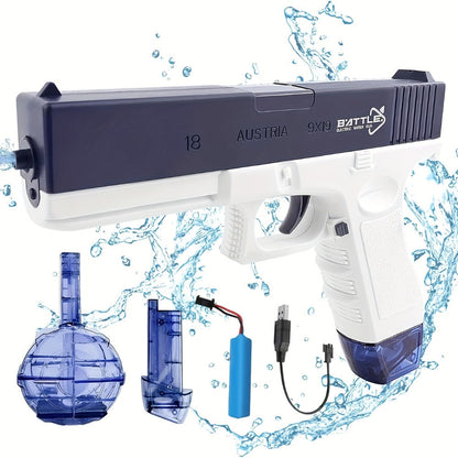 Compact Electric Water Blaster with 500cc and 60cc Detachable Reservoirs, Blue or Pink Body Design