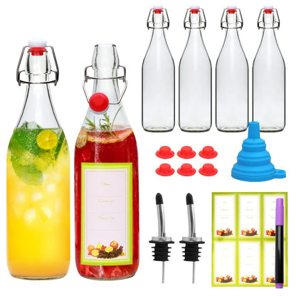 Flip Top Glass Bottles with Stopper 16oz, Airtight Swing Top Bottle for Kombucha, Juice, Vinegar