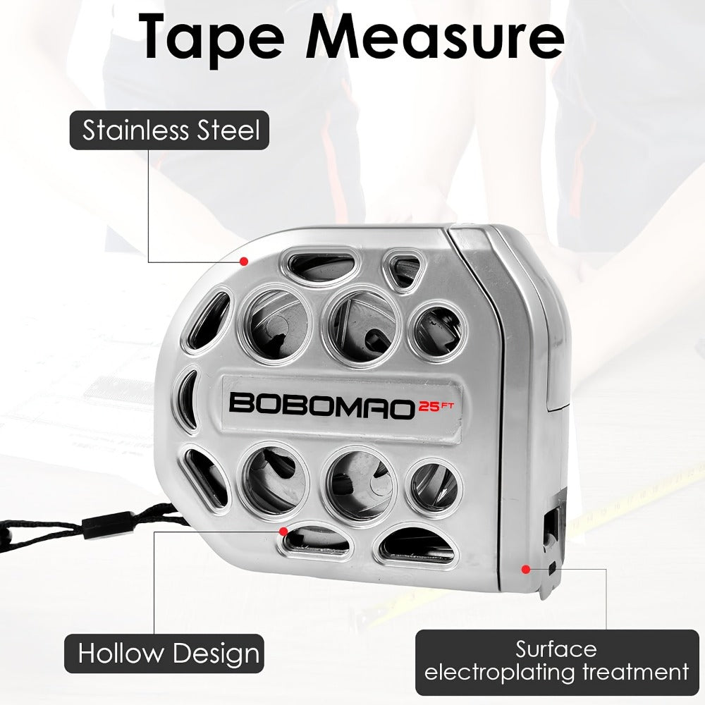 Tape Measure 25ft Auto Lock Stainless Steel Magnetic Bottom Hollow Design Anti-Fall Wear Resistant Waterproof Clear Scale Titanium Measuring