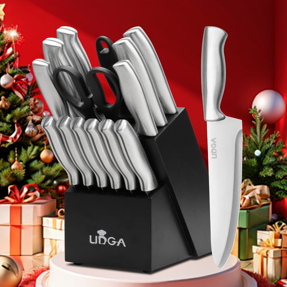 Stainless Steel Kitchen Knife Set Chef Knife Damascus Black Knife Block for Home Cooking, Dining and Outdoor Meals