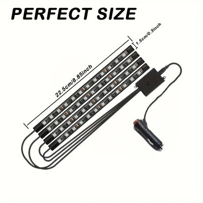 Car Interior Footwell Light Kit with Four Pictured Bars, App and Remote Control, Music-Responsive Color Modes