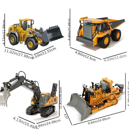 RC Construction Vehicle Toy 2.4GHz Remote Control Excavator Bulldozer Loader with Alloy Metal Cover Lights & Sound Effects