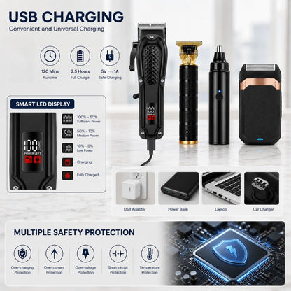 Electric Grooming Kit for Men with LCD Display – Cordless Rechargeable Hair Clipper & Trimmer Set, Home Travel & Car Use