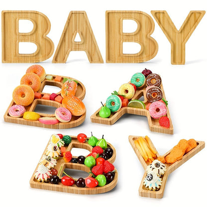 Baby Shower Charcuterie Board Set – 4-Piece BABY Letter Shaped Wooden Serving Tray, Bamboo Snack Platter for Gender Reveal, Birthday Party