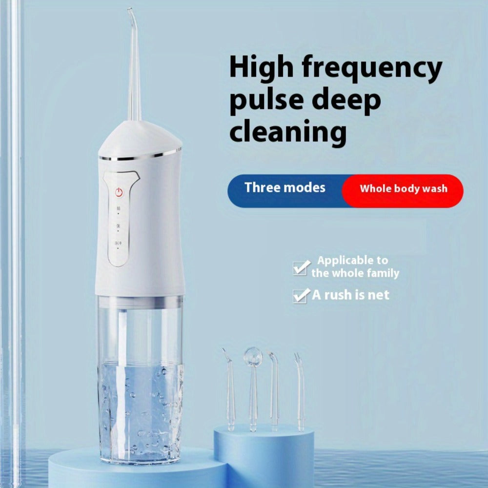 Water Flosser Cordless Three-Mode Oral Irrigator with Four Nozzles, USB Charging and Pink, Purple, Black or White Options