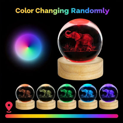 3D Elephant Crystal Ball LED Lamp USB Powered Colorful Night Light Wooden Base Elephant for Entryways, Bedrooms and Living Spaces