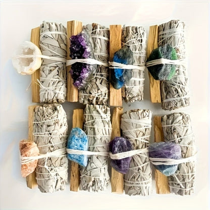 Natural Crystal White Sage Smudge Set for Space Cleansing Home Rituals Meditation Decor Teacher Appreciation Easter Gift Random Crystal