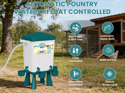 Chicken Waterer 3 Gallon Float Controlled Hose Connection Hands-Free