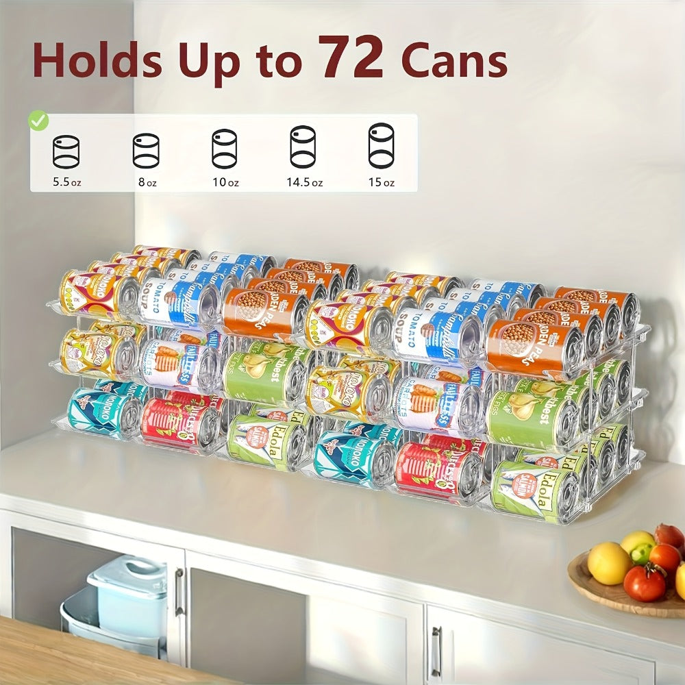 3-Tier Can Organizer Rack, 3-Set Clear Plastic Rolling Pantry and Refrigerator Storage for Up to 36 Cans