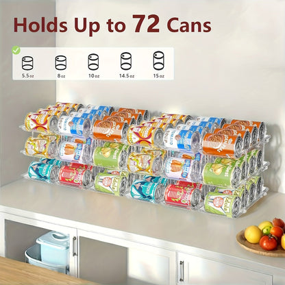 3-Tier Can Organizer Rack, 3-Set Clear Plastic Rolling Pantry and Refrigerator Storage for Up to 36 Cans