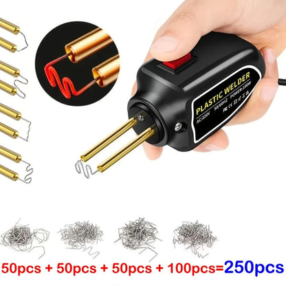 Plastic Welding Repair Kit 100W with 250pcs Staples – Hot Staple Gun Welder for Car Bumper Crack Repair, ABS PP PVC Plastic Fix