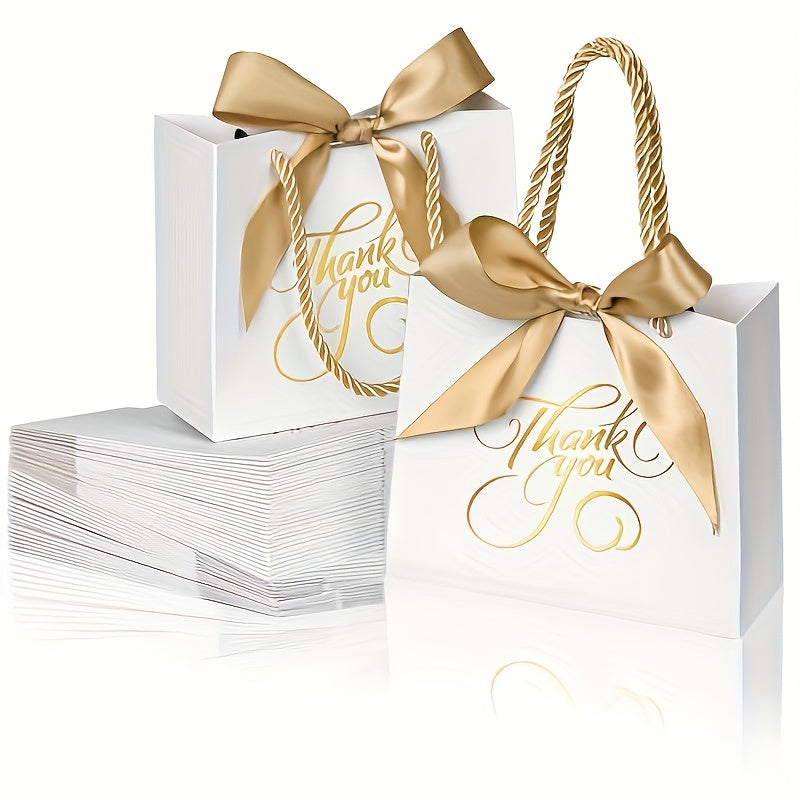 Gift Bag Set Small Thank You Print, 50 Handle Bags in Pink, Green, White, Red or Blue, 5.5 x 2.4 x 4.7 Inches
