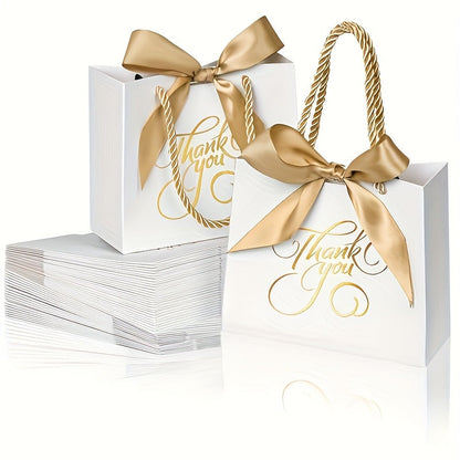 Gift Bag Set Small Thank You Print, 50 Handle Bags in Pink, Green, White, Red or Blue, 5.5 x 2.4 x 4.7 Inches