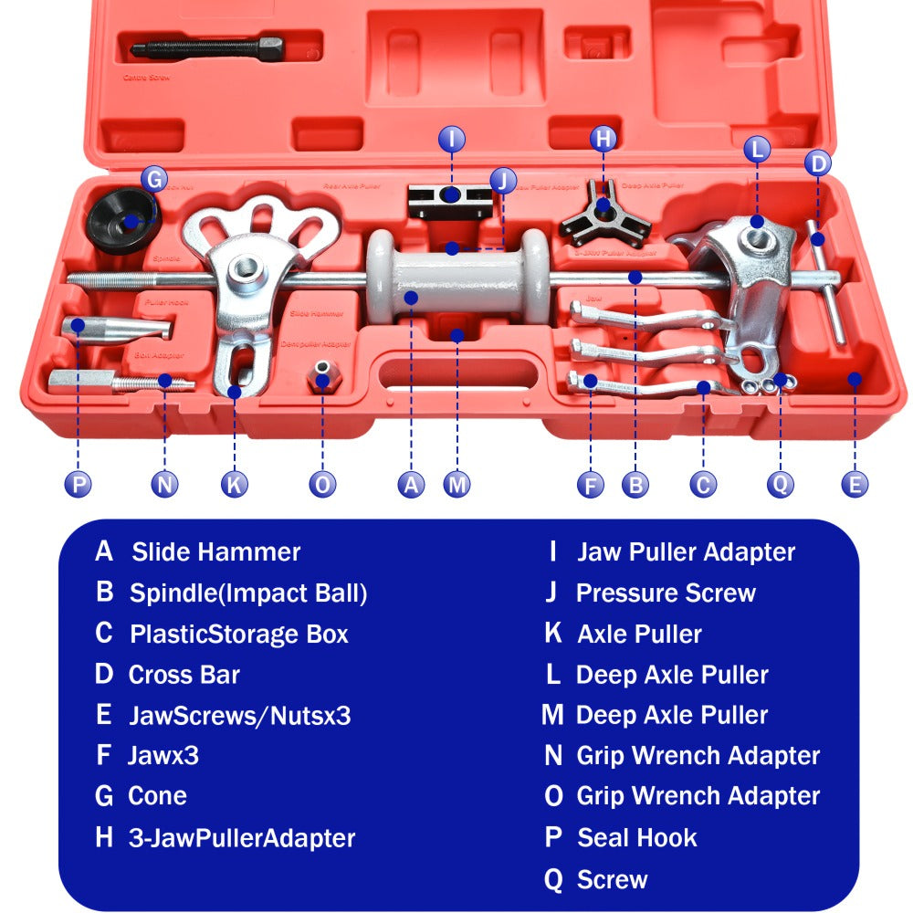 Slide Hammer Puller Kit 19-PC – 10 LB Forged Steel Hammer & 12 Adaptors, Bearing Race Seal Removal Tool, Universal Auto Repair Puller Set