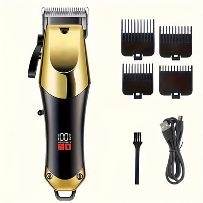 Men's Grooming Kit Hair Clipper Set USB Rechargeable LCD Display – Professional Clipper Razor T-Blade Trimmer 8 Guide Combs & Apron Complete