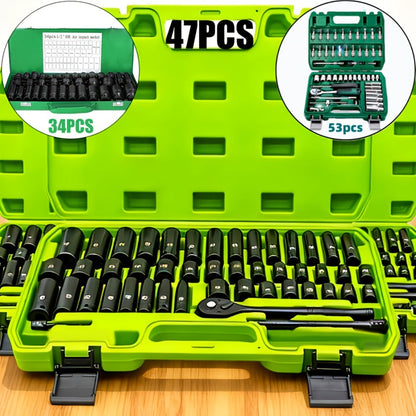 Impact Socket Set, 53-Piece Tool Set, 47-Piece 3/8" Drive & 34-Piece 1/2" Drive, SAE & Metric Sizes