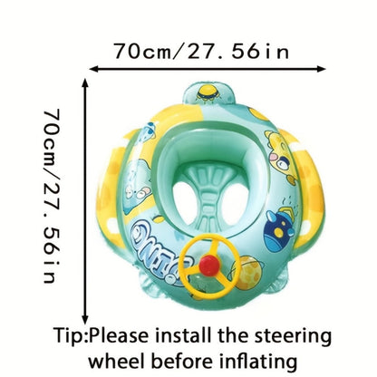Pool Float Animal-Themed Seat Ring with Steering-Wheel Detail, Inflatable Backrest and Three Colors