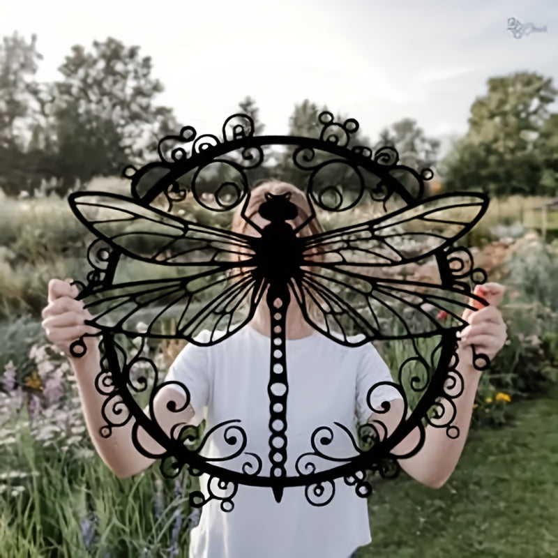 Metal Dragonfly Wall Art, Black Iron Dragonfly Wall Decor, Intricate Animal Print Design for Garden, Patio and Yard Use