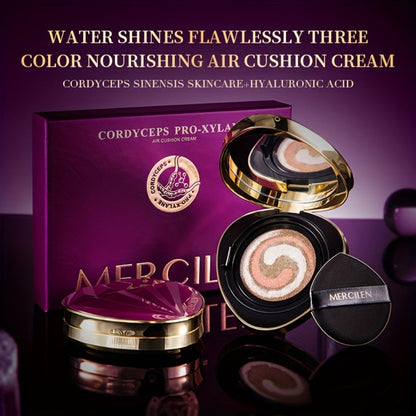 Air Cushion BB Cream Foundation Moisturizing Medium Coverage Dewy Finish with Plant Squalane Glycerin Tri-Color Adaptive Blends All Skin