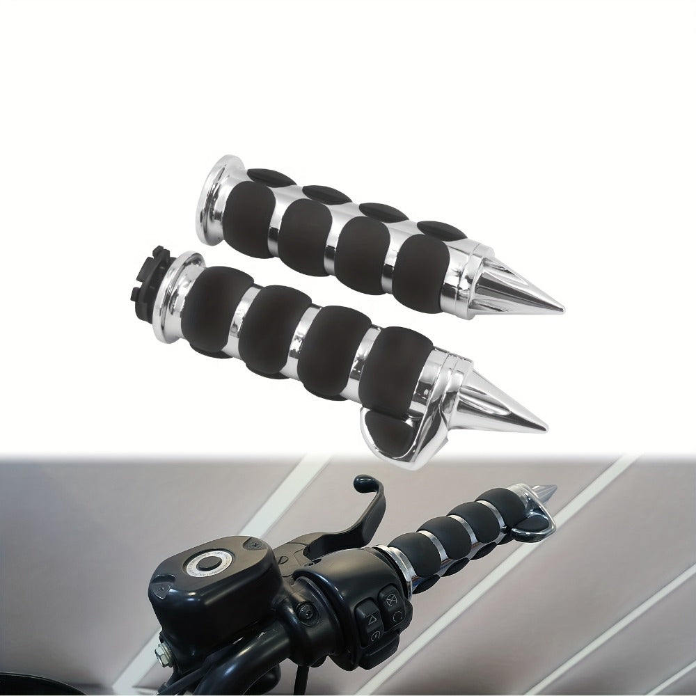 Harley Davidson Handlebar Grips 1-Inch Chrome Rubber Spike Non-Slip, CNC Aluminum & PVC Gel Rubber, Fits Sportster Dyna Touring VRSC XL XR