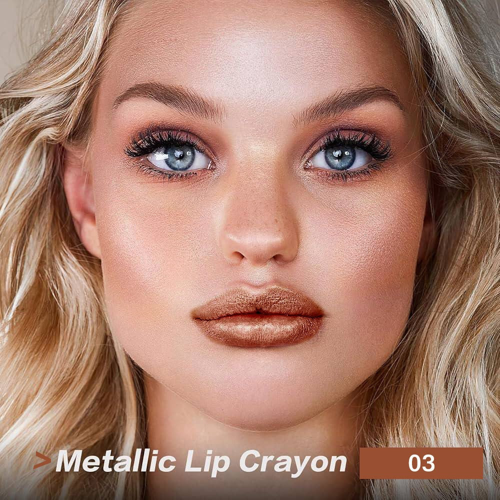 Golden Lipstick Set with Lip Liner Pencil 2 Piece, Brown Shimmer Lipstick and Nude Lip Liner