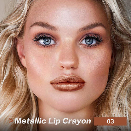 Golden Lipstick Set with Lip Liner Pencil 2 Piece, Brown Shimmer Lipstick and Nude Lip Liner