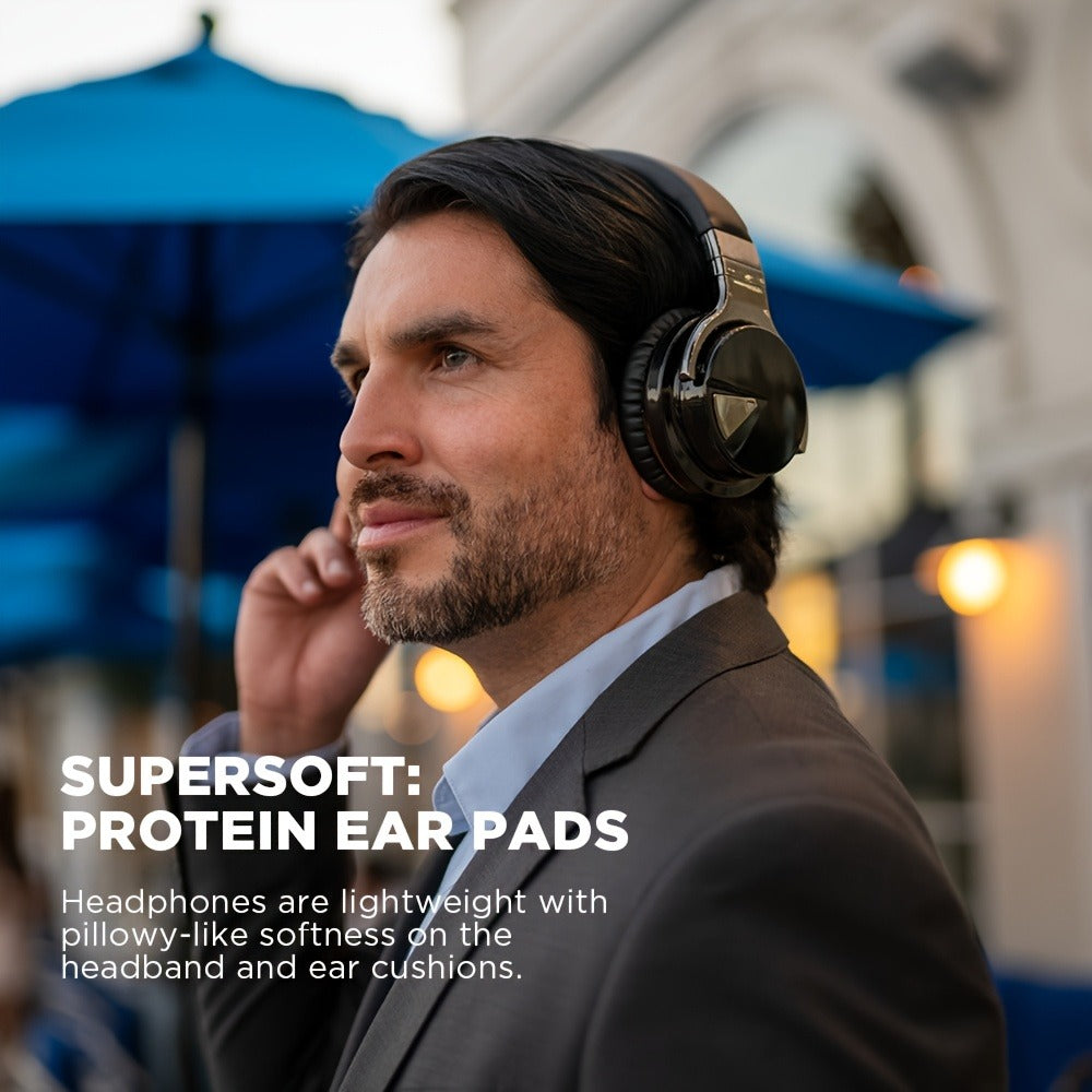 ANC Over-Ear Wireless Headphones Bluetooth 5.2 Deep Bass 45mm Drivers 30 Hours Playtime Dual Microphone Protein Earpads Foldable for Travel